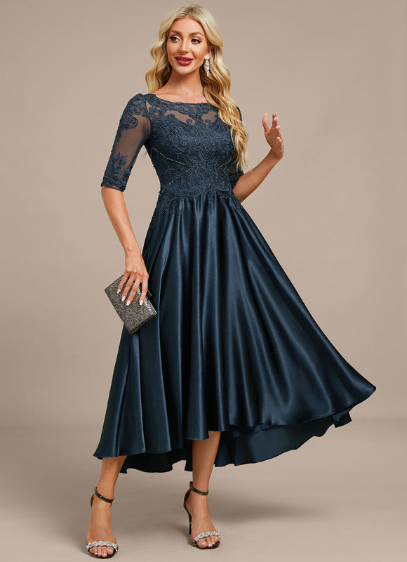 Robe Asymétrique Élégante Dentelle Marine - gallery 5