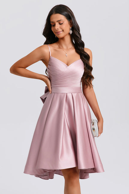 Robe Asymétrique Satin Rose Cintrée - gallery 8