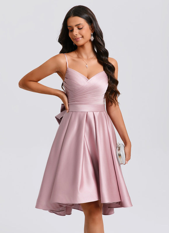 Robe Asymétrique Satin Rose Cintrée - gallery 8