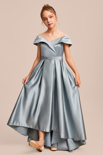 Robe Asymétrique Satin Bleu Clair - gallery 1