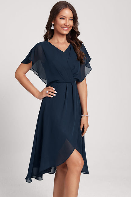 Robe Courte Asymétrique Coupe Trapèze À Volants - gallery 2