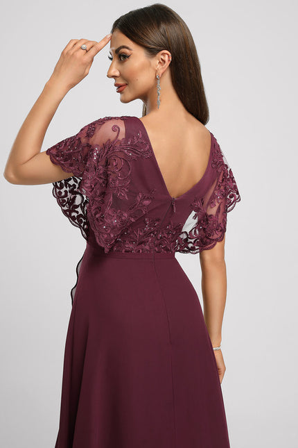 Robe Asymétrique Bordeaux Festonnée - gallery 1