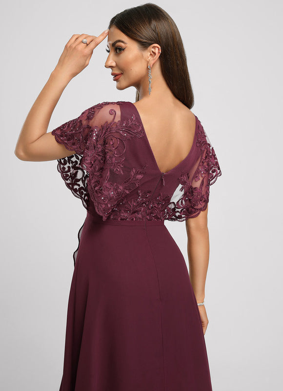 Robe Asymétrique Bordeaux Festonnée - gallery 1