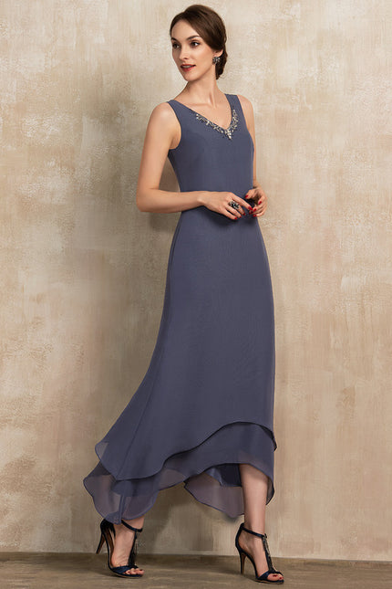 Robe Asymétrique Vaporeuse Bleu-Gris - gallery 5