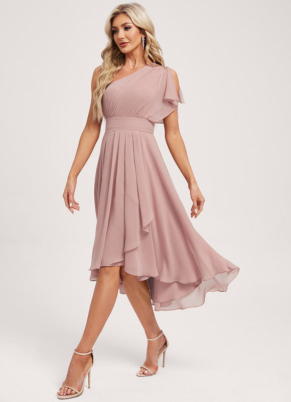 Robe Asymétrique Asymétrique Rose Élégante - gallery 1