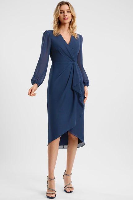 Robe Asymétrique Cocktail Bordeaux Volants - gallery 1