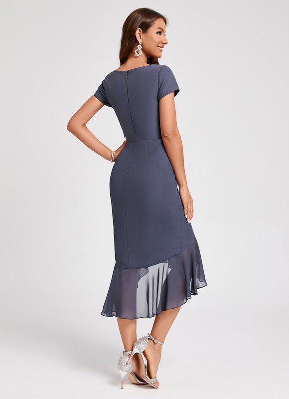 Robe Asymétrique Fluide Grisâtre - gallery 1