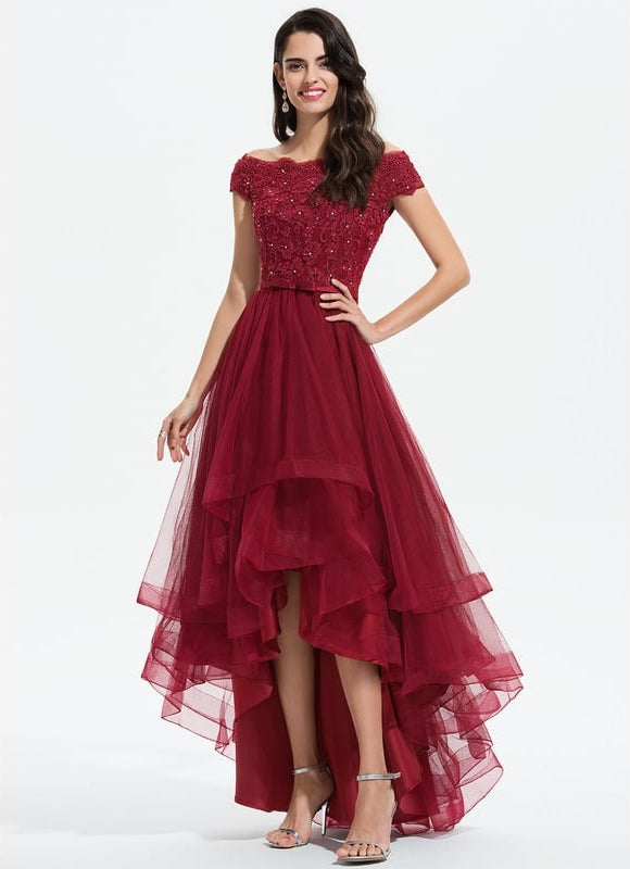 Robe Asymétrique Festonnée Bordeaux - gallery 2