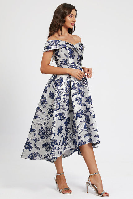 Robe Asymétrique Fleurie Satinée - gallery 3
