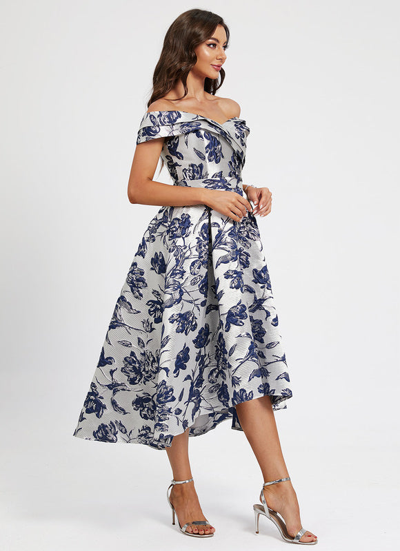 Robe Asymétrique Fleurie Satinée - gallery 3