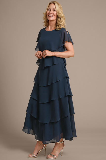 Robe Asymétrique Fluide À Volants Marine - gallery 3