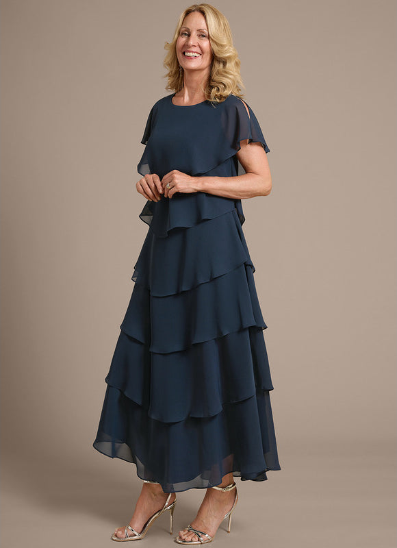 Robe Asymétrique Fluide À Volants Marine - gallery 3