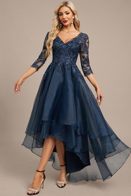 Robe Asymétrique Soirée Bleu Nuit - gallery 4