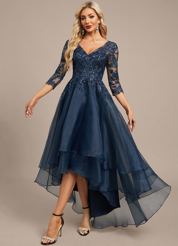 Robe Asymétrique Soirée Bleu Nuit - gallery 4