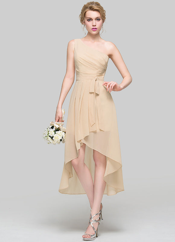 Robe Asymétrique Chiffon Nude - gallery 2