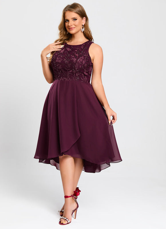 Robe Asymétrique Mousseline Bordeaux - gallery 6