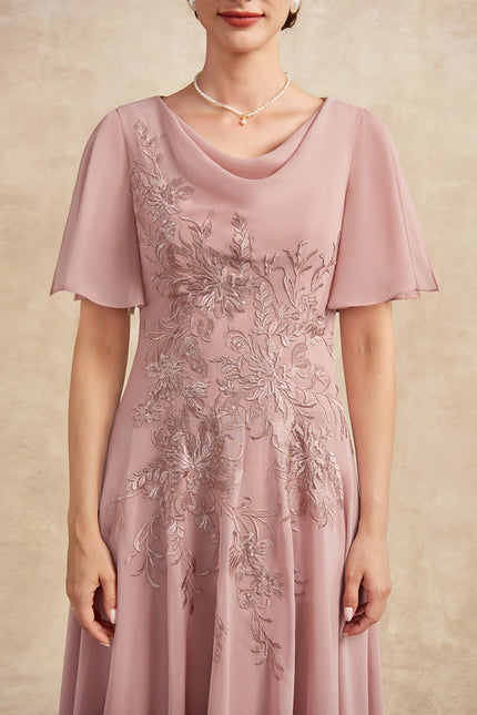 Robe Asymétrique Fluide Rose Brodée - gallery 6