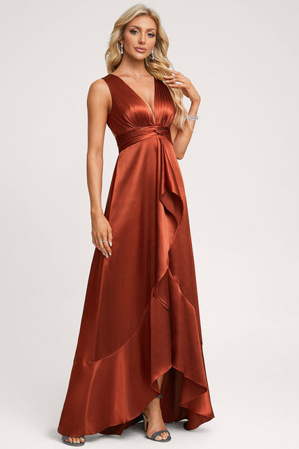 Robe Asymétrique Satin Bleu Volants