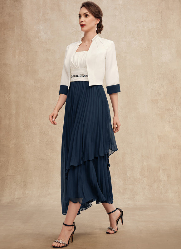 Robe Asymétrique Plissée Marine - gallery 3