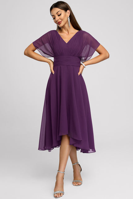 Robe Courte Asymétrique Coupe Trapèze À Volants - gallery 4