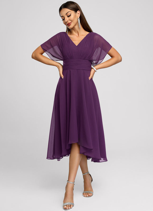 Robe Courte Asymétrique Coupe Trapèze À Volants - gallery 4