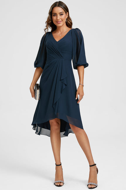 Robe Courte Asymétrique Coupe Trapèze À Volants - gallery 3