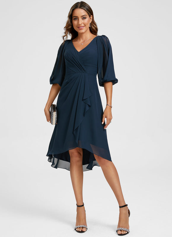 Robe Courte Asymétrique Coupe Trapèze À Volants - gallery 3