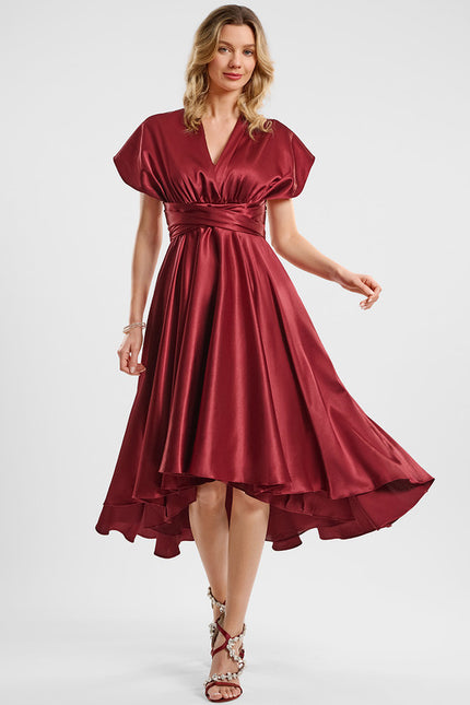 Robe Asymétrique Satin Bordeaux - gallery 2