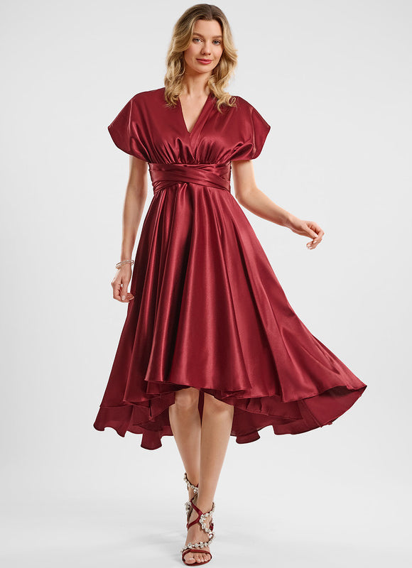 Robe Asymétrique Satin Bordeaux - gallery 2