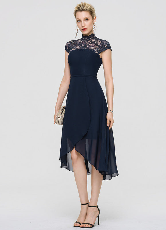 Robe Asymétrique À Volants Bleu - gallery 2