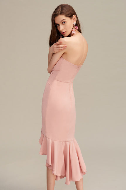 Robe Asymétrique Midi Drapée Rose - gallery 2