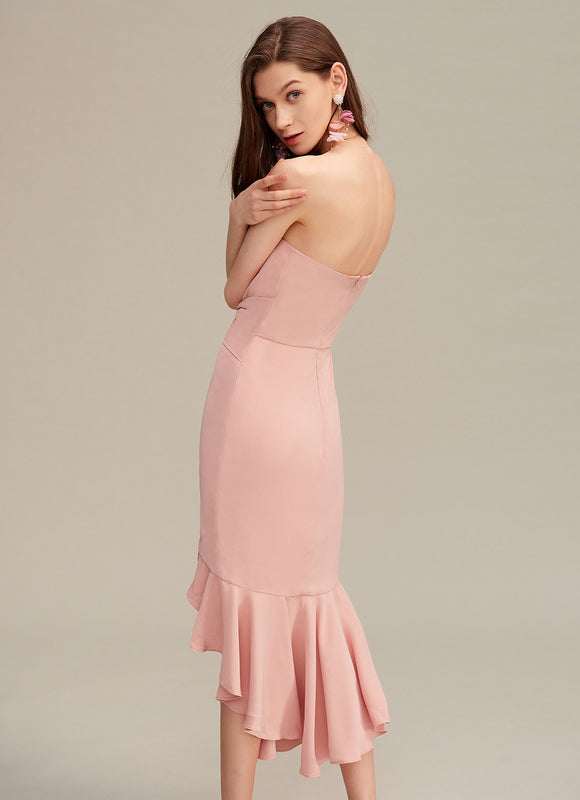 Robe Asymétrique Midi Drapée Rose - gallery 2