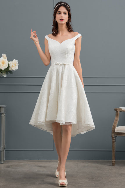 Robe Asymétrique Écrue Dentelée - gallery 1