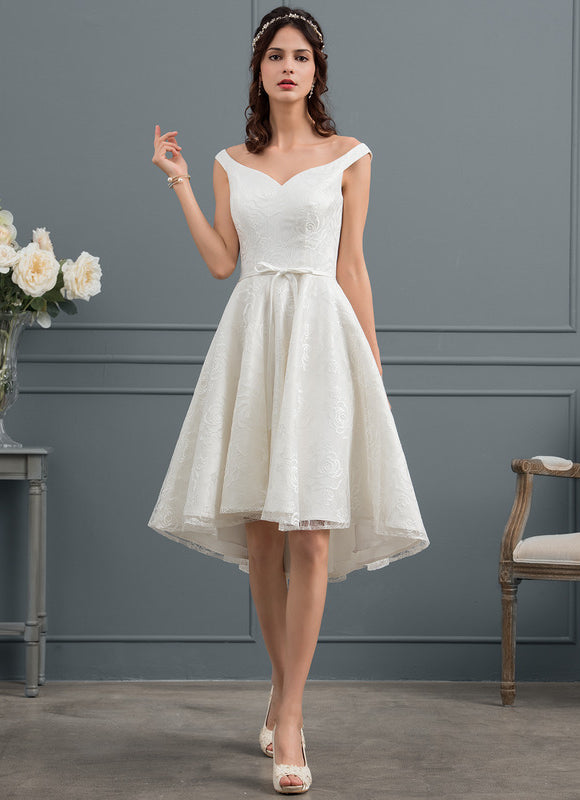Robe Asymétrique Écrue Dentelée - gallery 1
