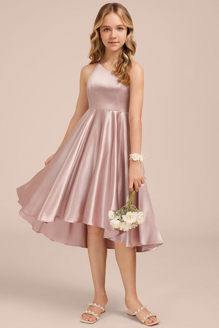 Robe Asymétrique Satin Rose Pâle