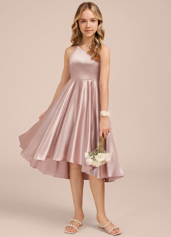 Robe Asymétrique Satin Rose Pâle