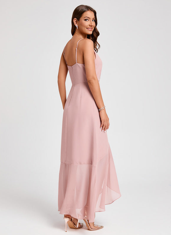 Robe Asymétrique Fluide Rose Pâle - gallery 4