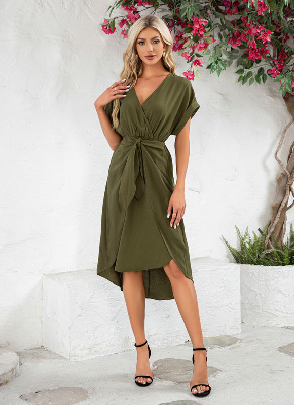 Robe Asymétrique Olive Fluide - gallery 4