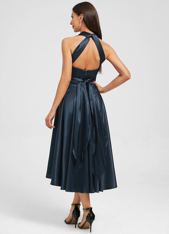 Robe Asymétrique Bleu Marine - gallery 5