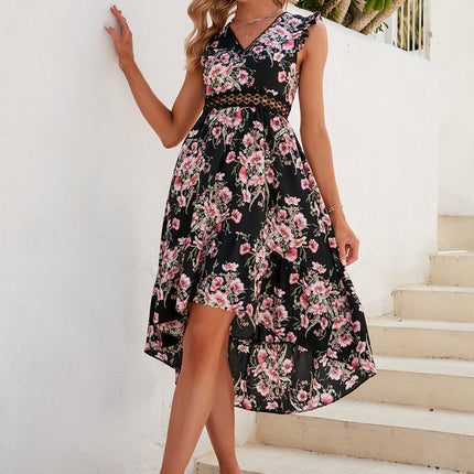 Robe Asymétrique Fleurie Noir