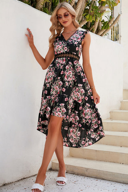 Robe Asymétrique Fleurie Noir