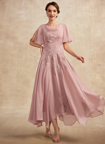 Robe Asymétrique Fluide Rose Brodée