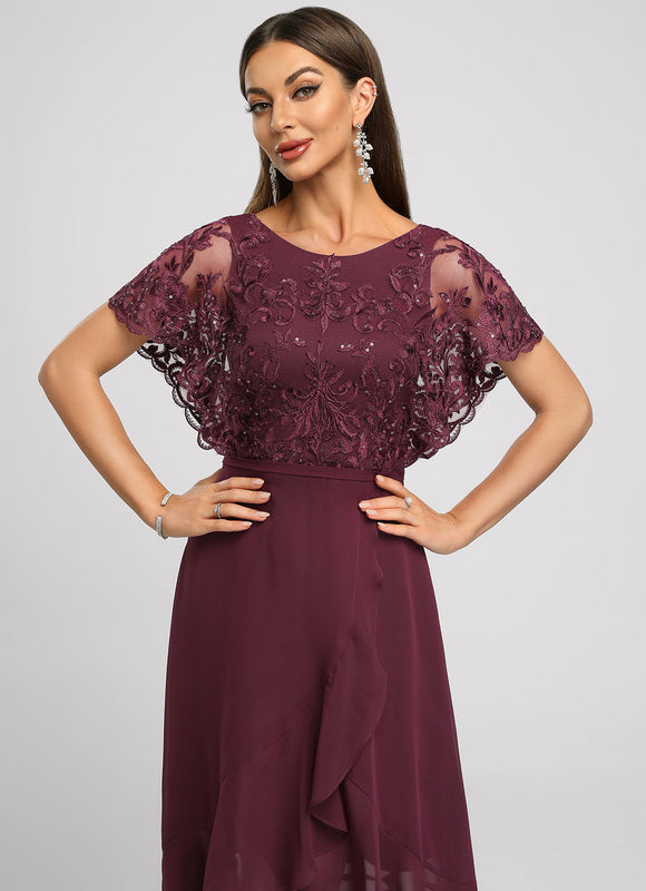 Robe Asymétrique Bordeaux Festonnée - gallery 5