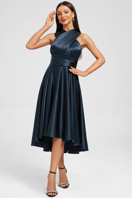 Robe Asymétrique Bleu Marine - gallery 8