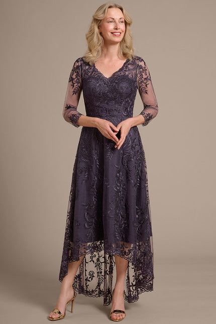 Robe Asymétrique Violette Brodée - gallery 3