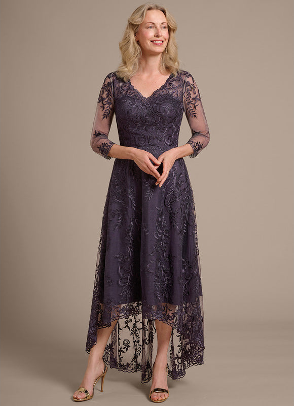 Robe Asymétrique Violette Brodée - gallery 3