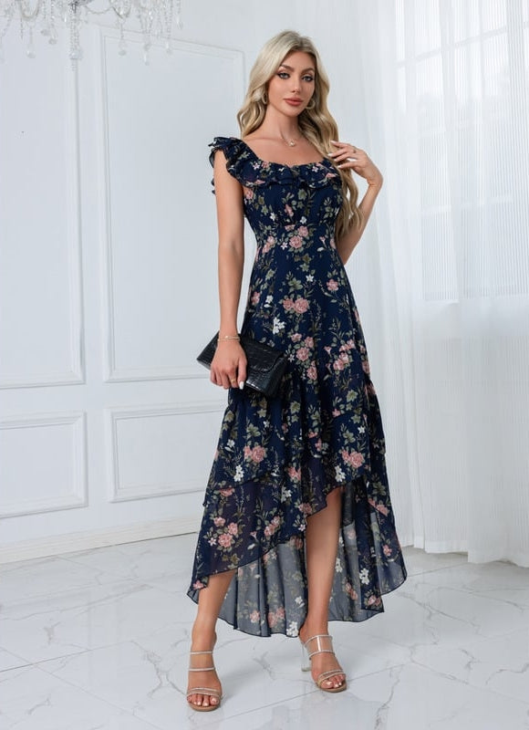 Robe Asymétrique Sirène Florale - gallery 1
