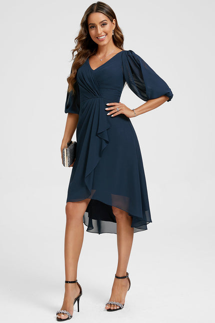 Robe Courte Asymétrique Coupe Trapèze À Volants - gallery 2