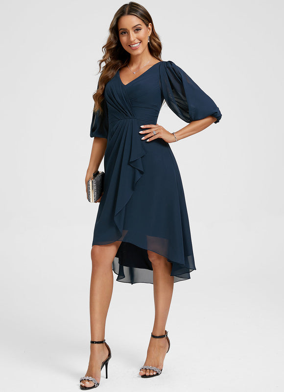 Robe Courte Asymétrique Coupe Trapèze À Volants - gallery 2