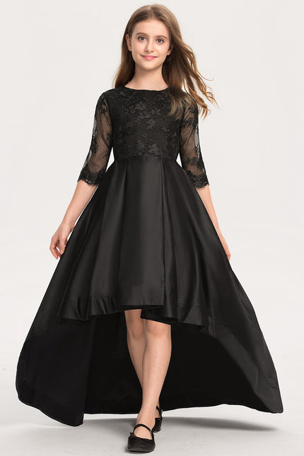 Robe Asymétrique Noire Dentelle Satin